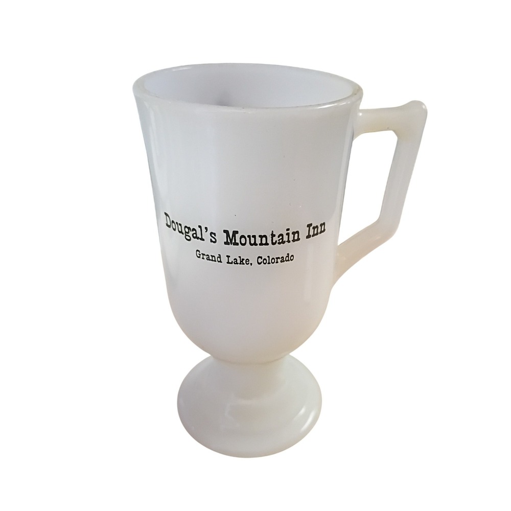 Vintage Dougal's Mountain Inn Grand Lake Colorado Milk Glass Pedestal Mug White